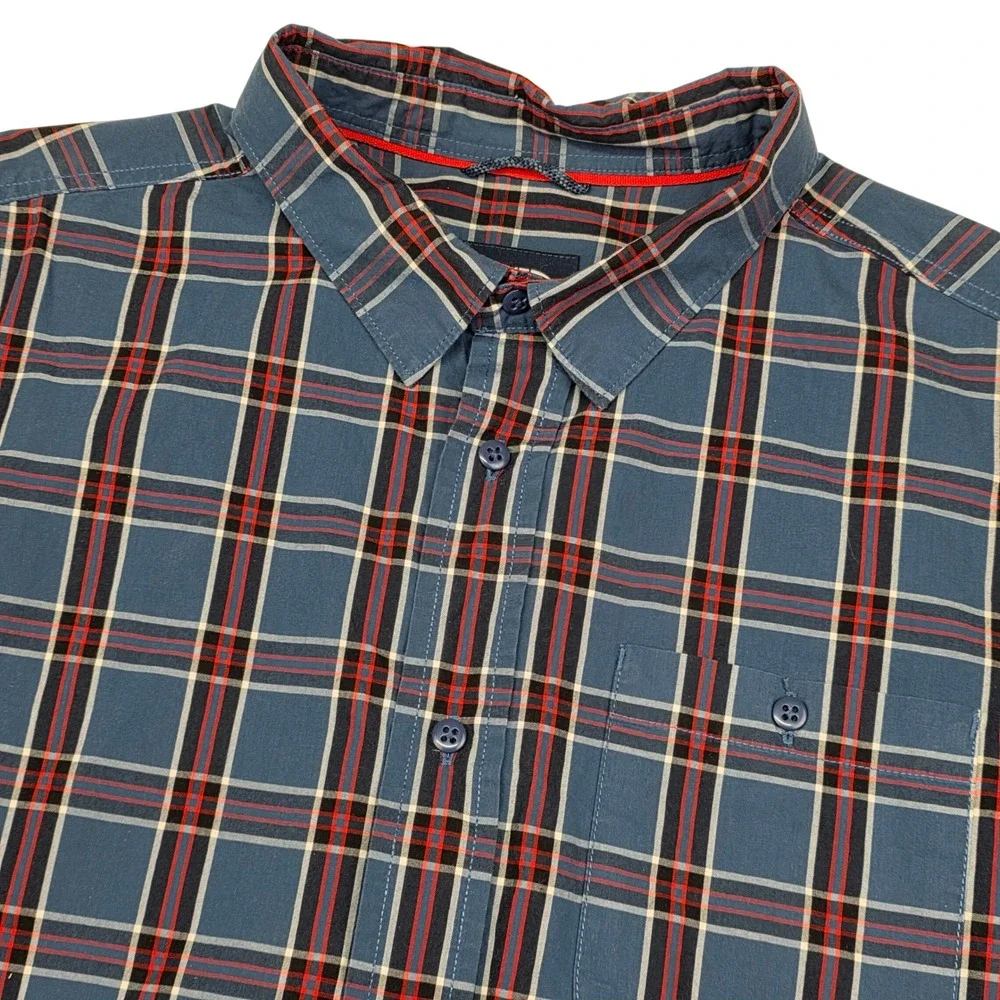 The North Face Button Down Shirt Mens XL Blue Red Plaid Short Sleeve Cotton